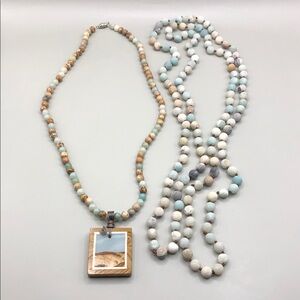 Curated bundle picture jasper pendant necklace long amazonite flapper necklace.